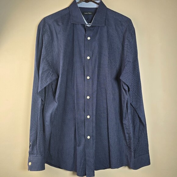 Nautica Mens Dress Shirt Blue Size 17 34/35 Button Up Preppy Office Casual Date - Picture 1 of 10